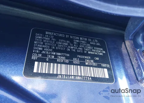 2022 Nissan Rogue Sport S Awd Xtronic Cvt z USA, uszkodzony, nr VIN JN1BJ1AW1NW477784